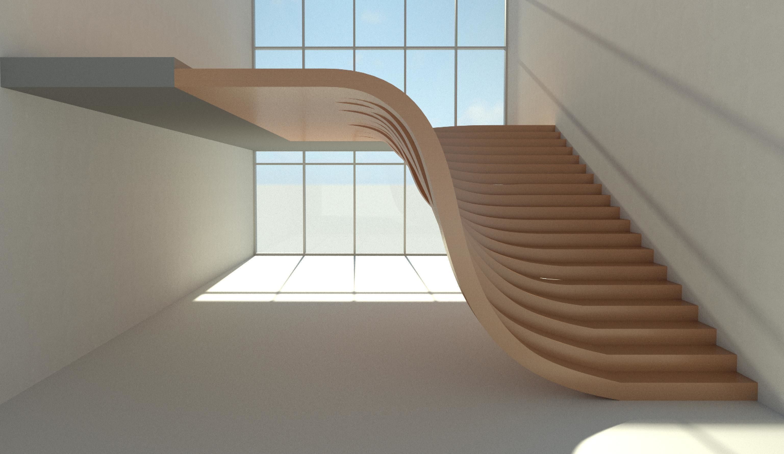 Staircase wooden 3D model_3