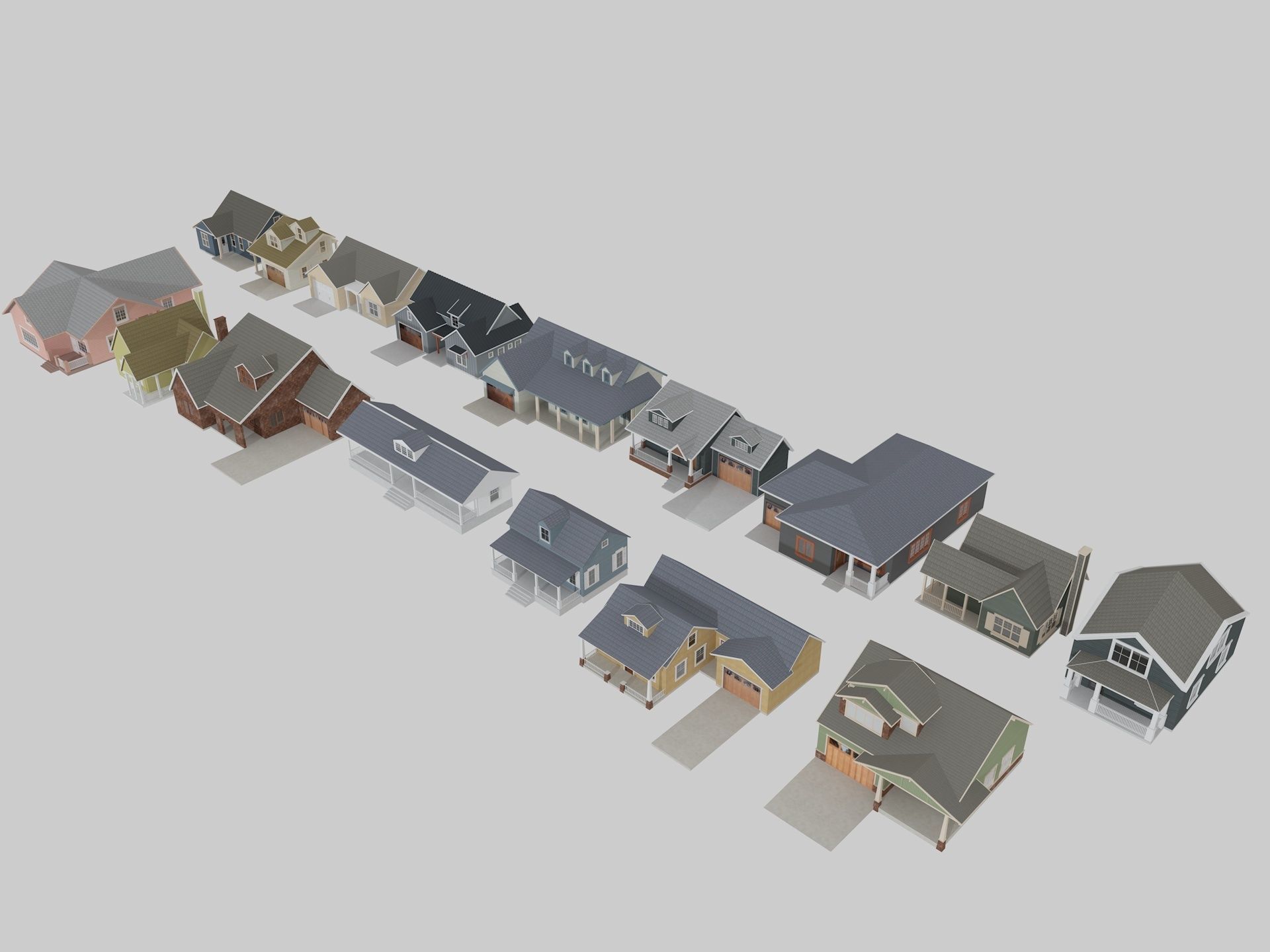 House Of  Set 16 Low Poly 3D Model Houses 3D model_1