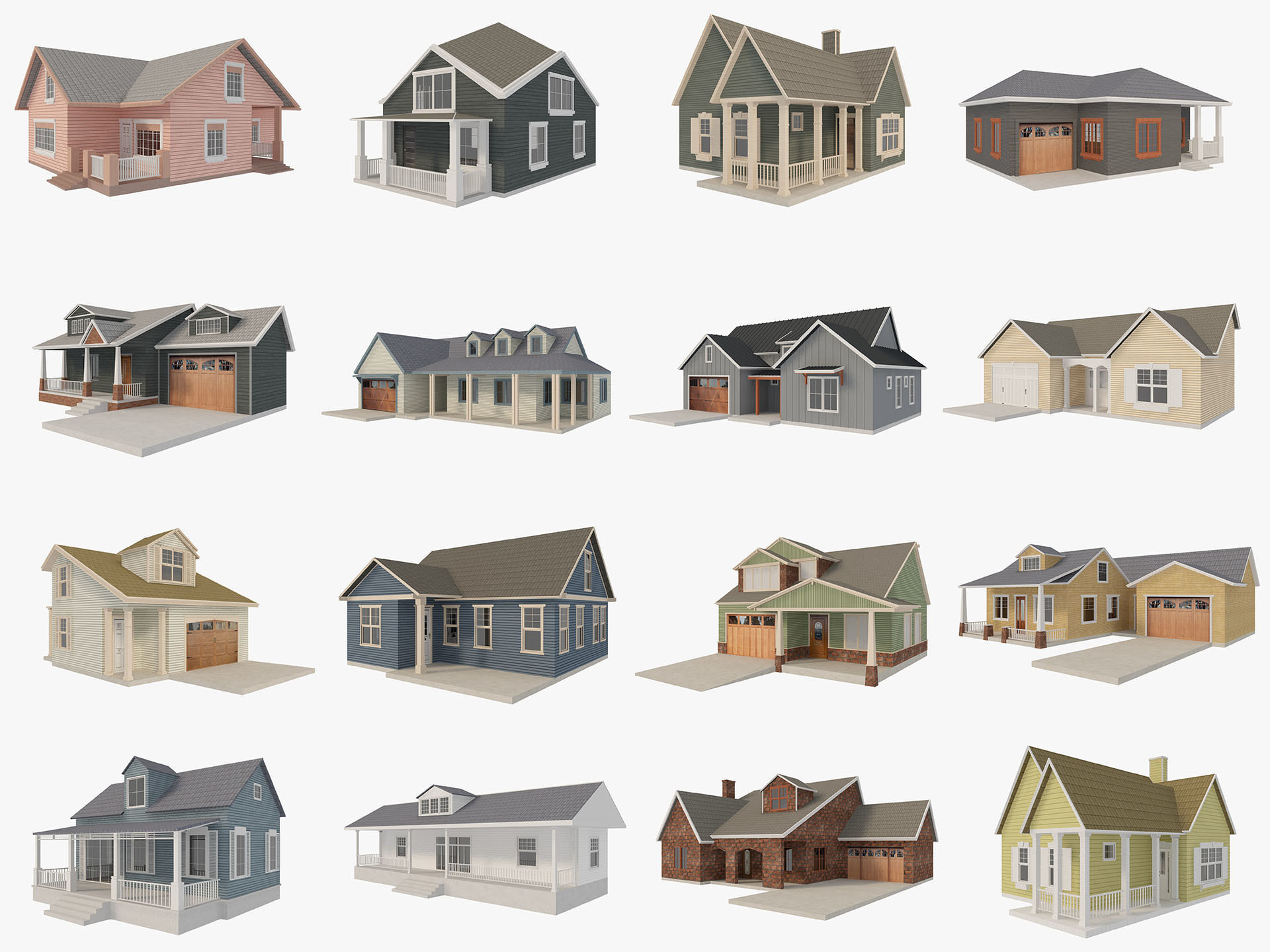House Of  Set 16 Low Poly 3D Model Houses 3D model_0