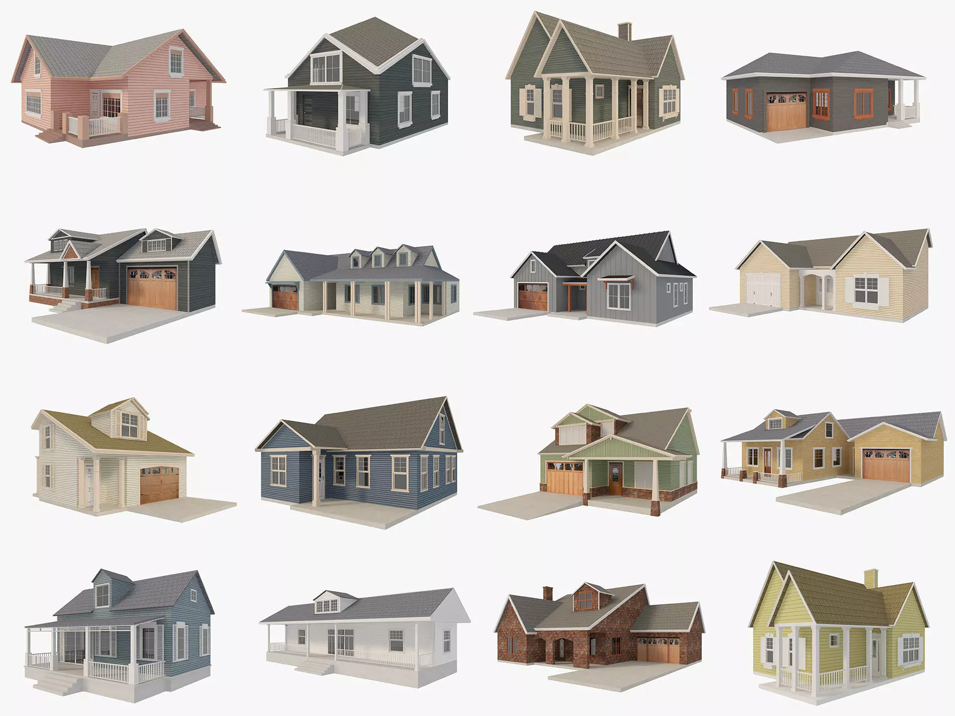 House Of  Set 16 Low Poly 3D Model Houses 3D model_0