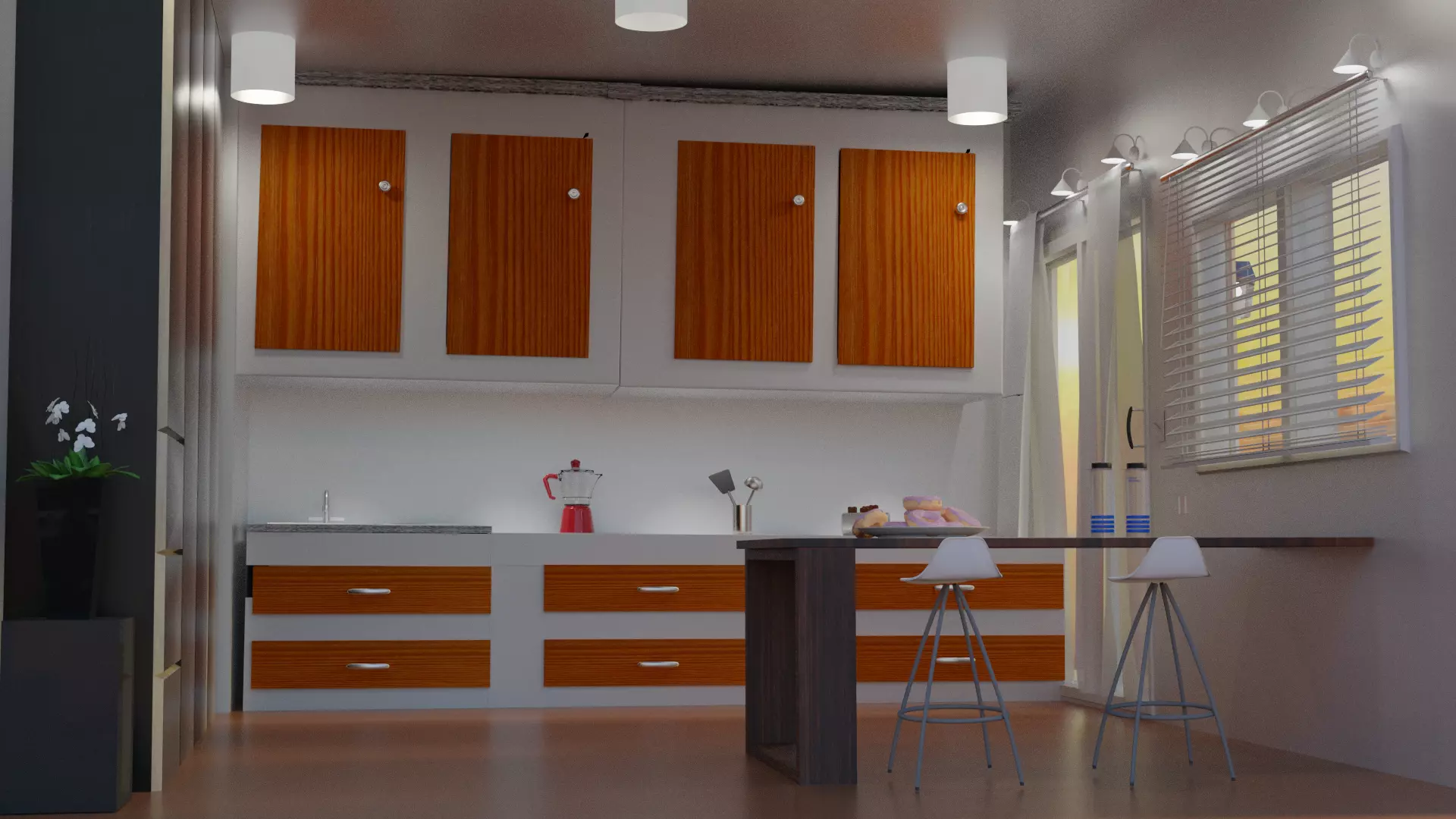 The Kitchen with orange and cabinets Free 3D model