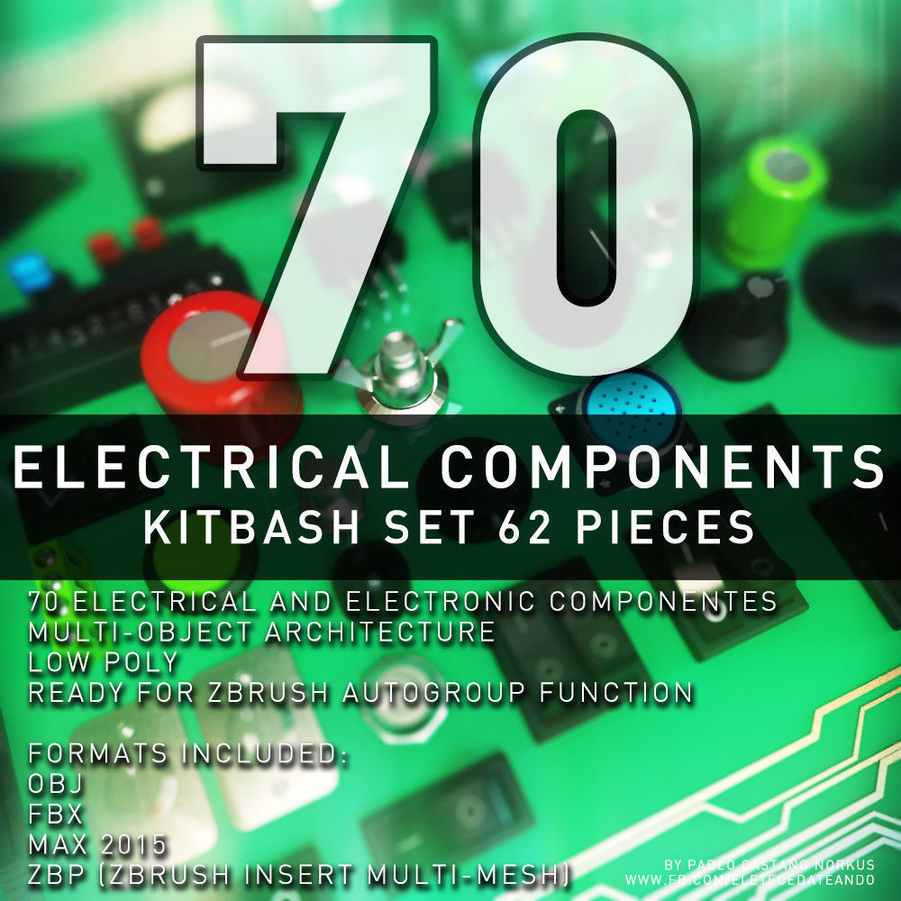 Electrical And Electronic Components - KITBASH SET 62 Pieces Low-poly 3D model_1