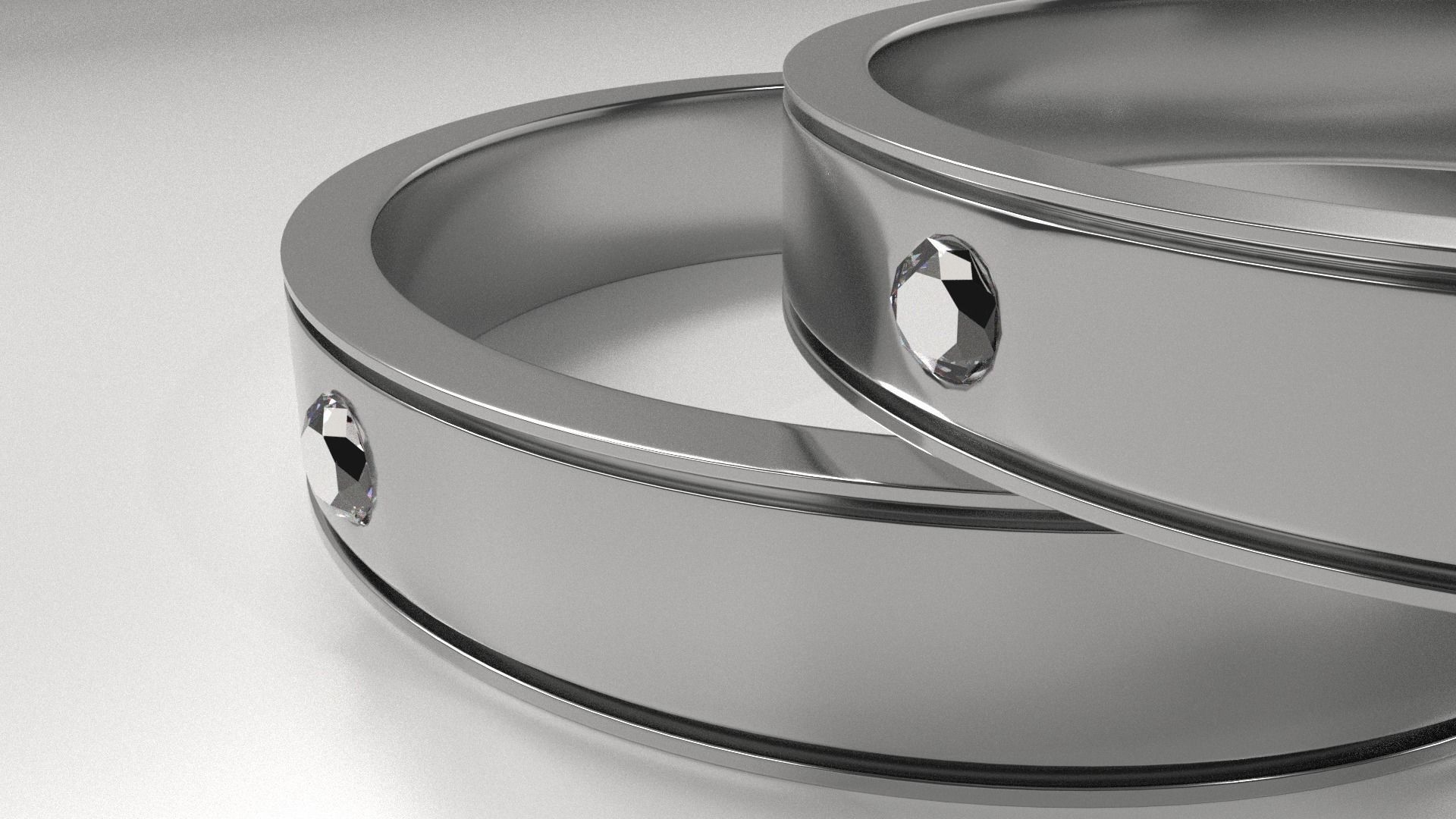 Couple Silver Ring with Diamond 3D model_3