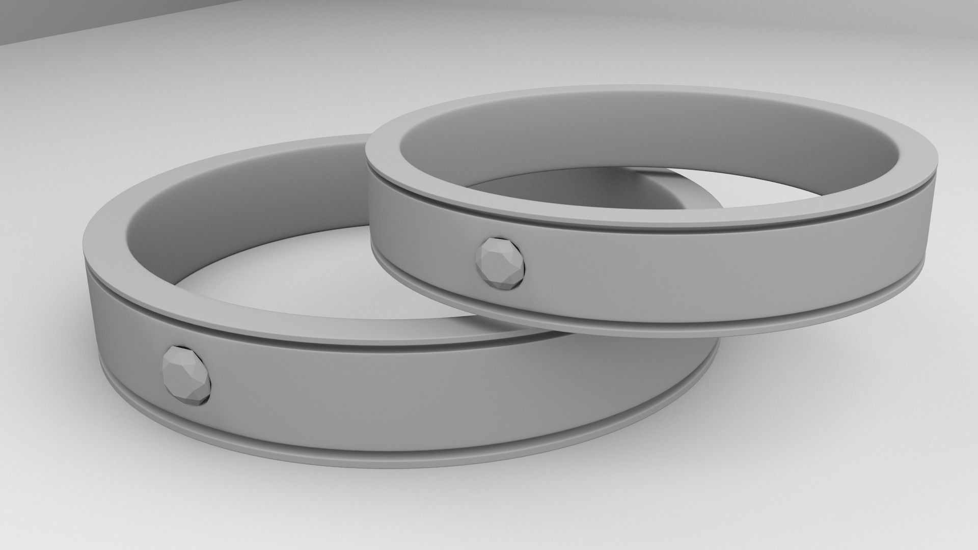 Couple Silver Ring with Diamond 3D model_4