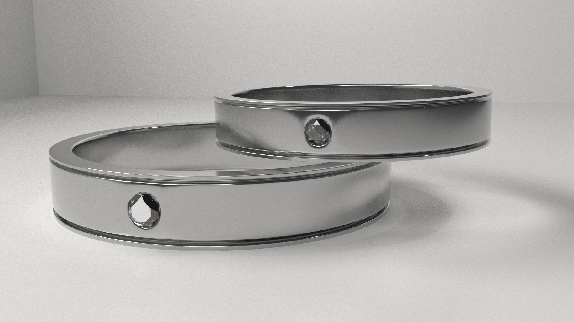 Couple Silver Ring with Diamond 3D model_2