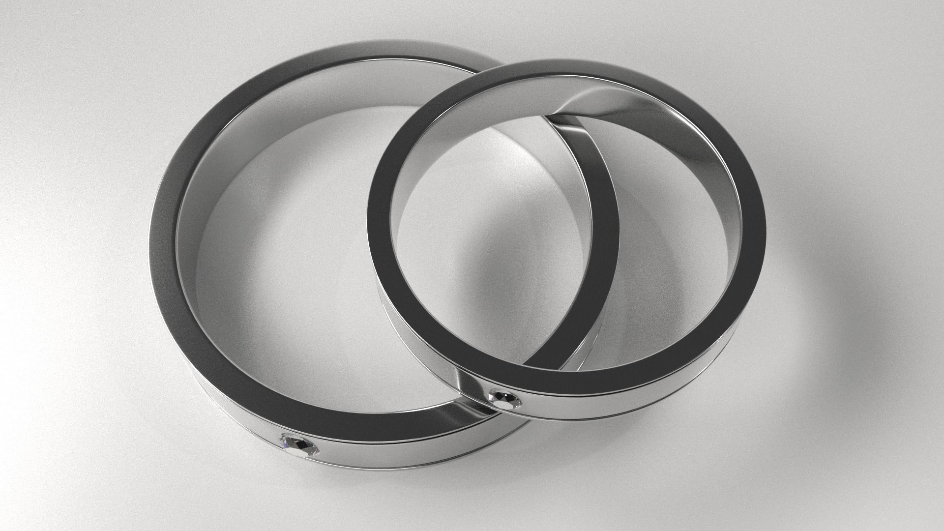 Couple Silver Ring with Diamond 3D model_1