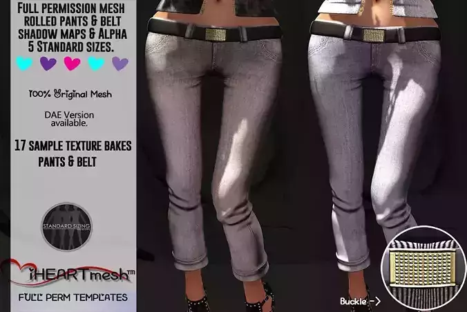Female Rolled cuff capri jeans 3D model