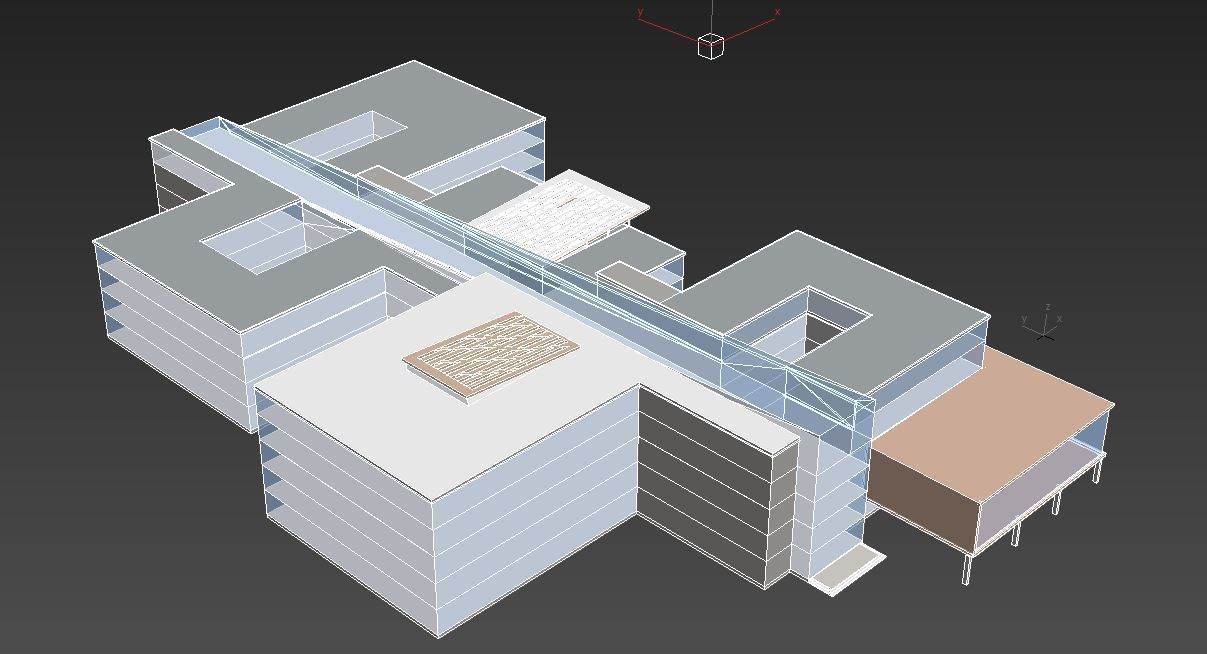 Building Model with two floors and roof Low-poly 3D model_3