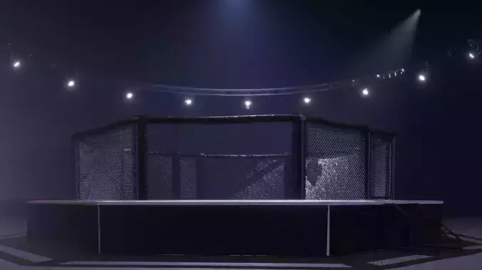 MMA fighting octagon arena with lights Low-poly 3D model