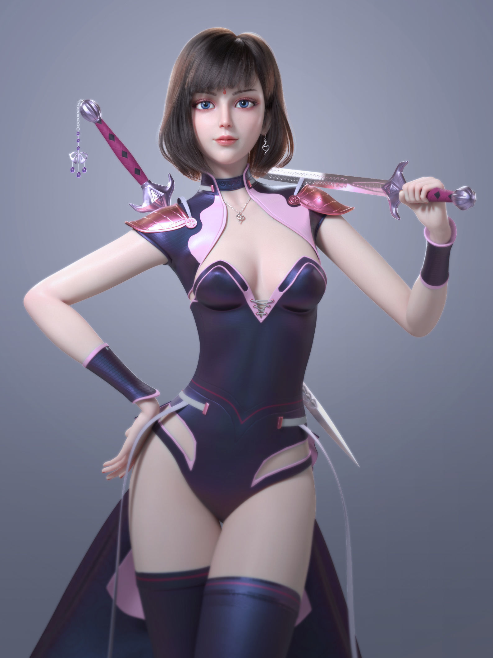 CG Woman girl warrior beauty female character Low-poly 3D model_2