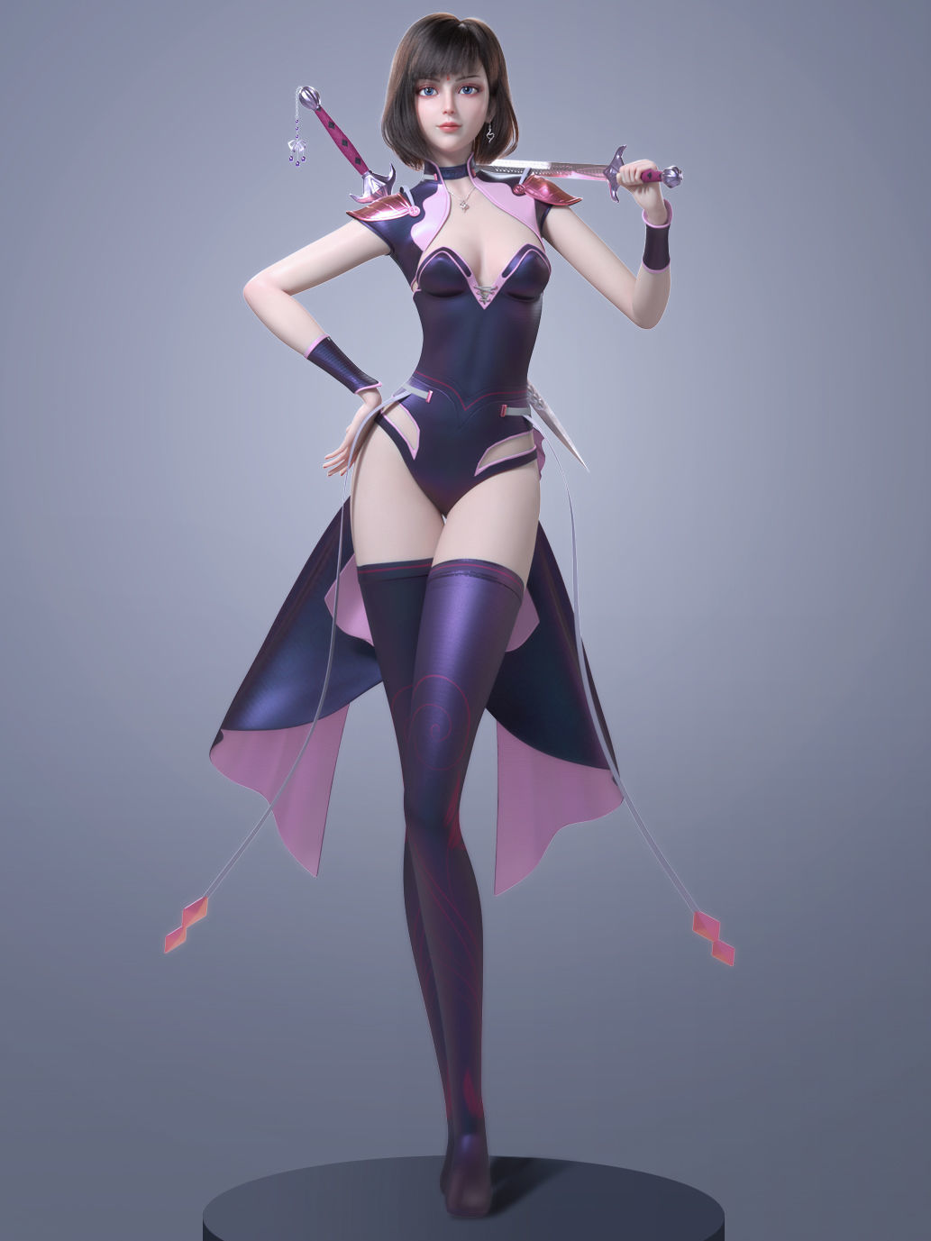 CG Woman girl warrior beauty female character Low-poly 3D model_1