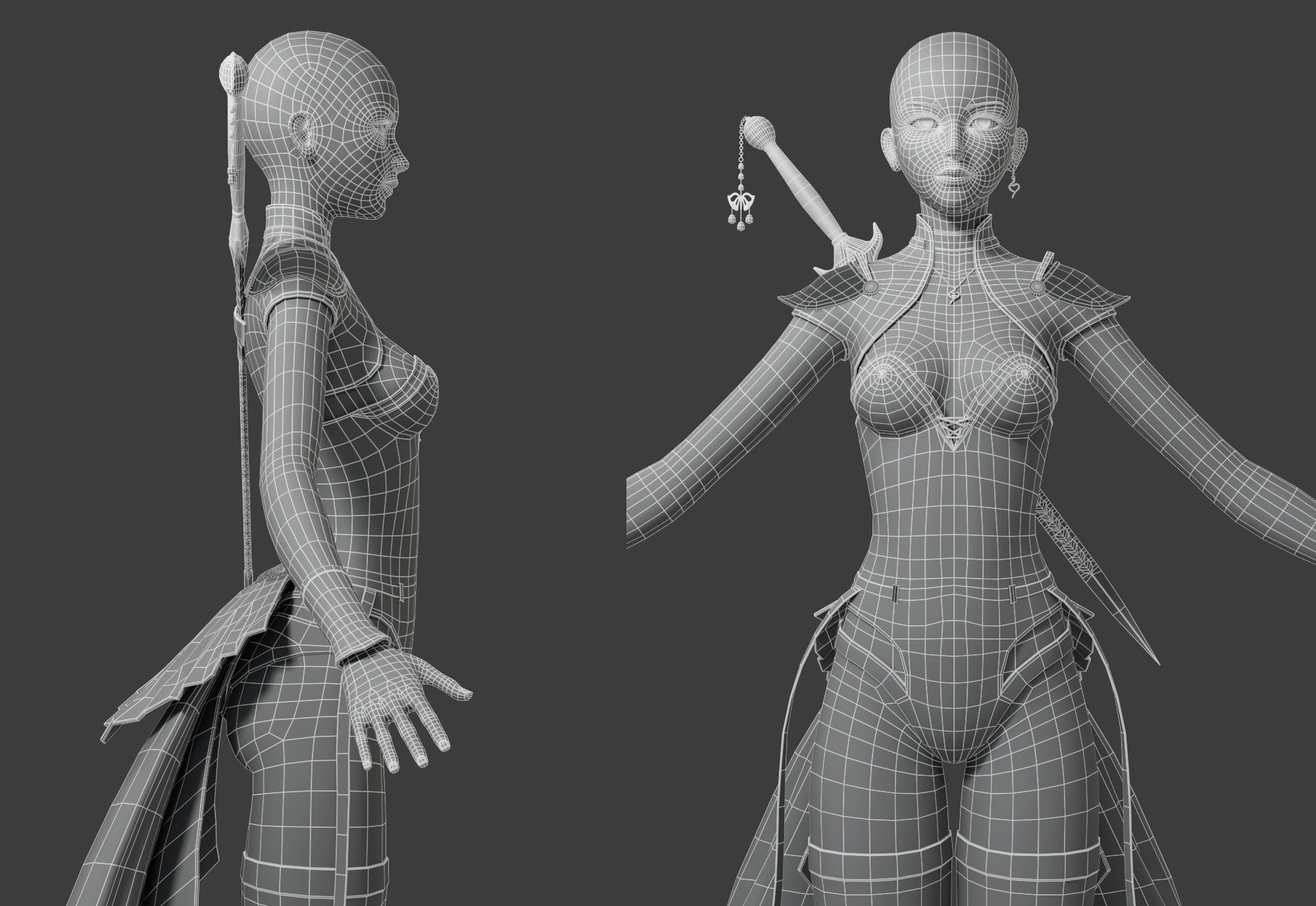 CG Woman girl warrior beauty female character Low-poly 3D model_20