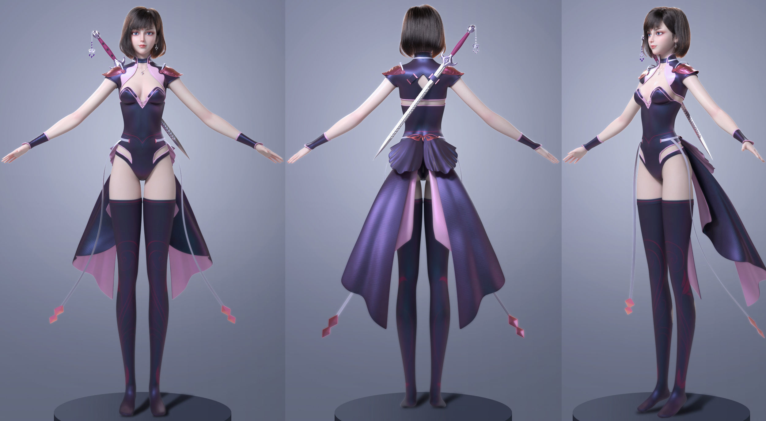 CG Woman girl warrior beauty female character Low-poly 3D model_10