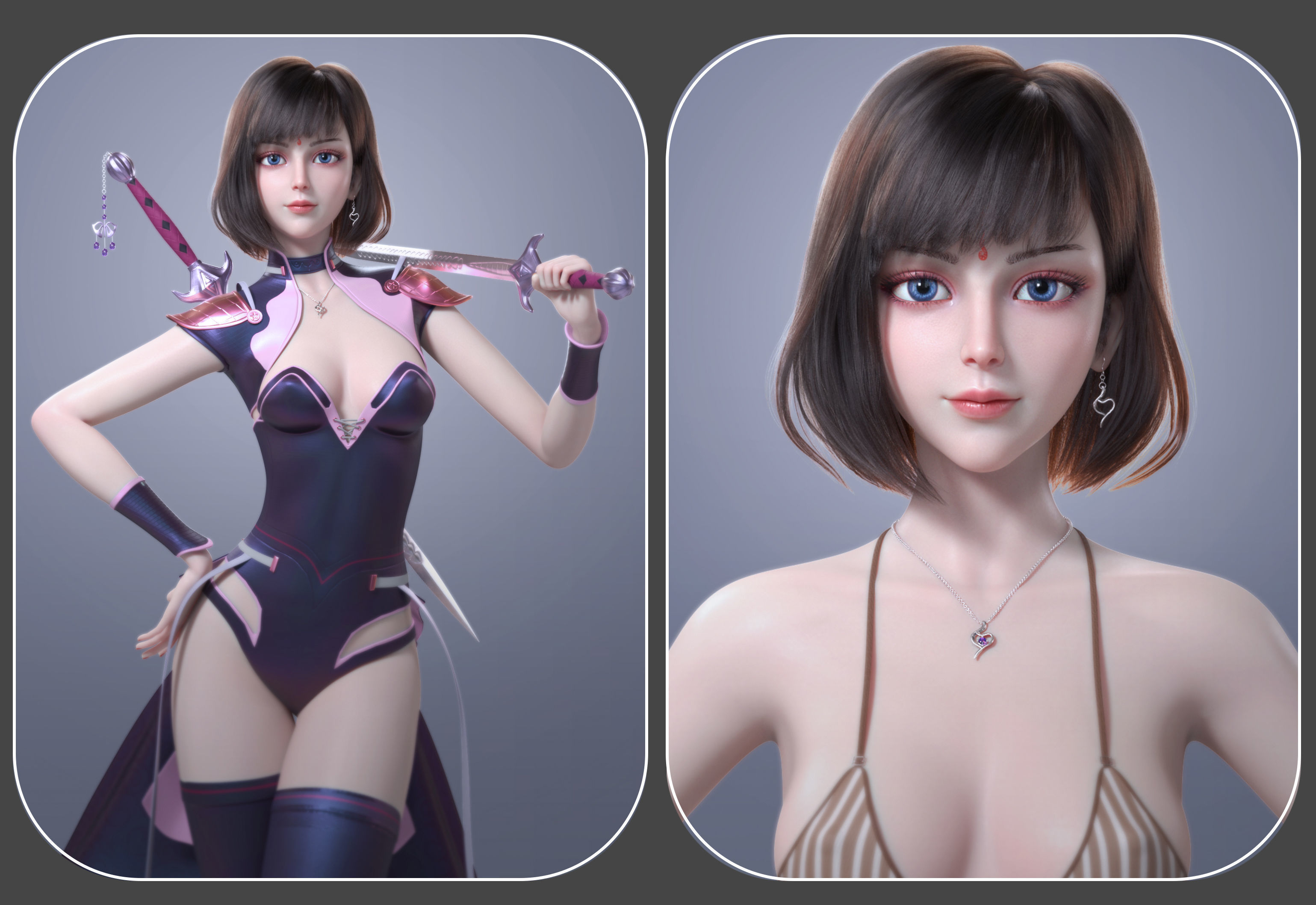 CG Woman girl warrior beauty female character Low-poly 3D model_3