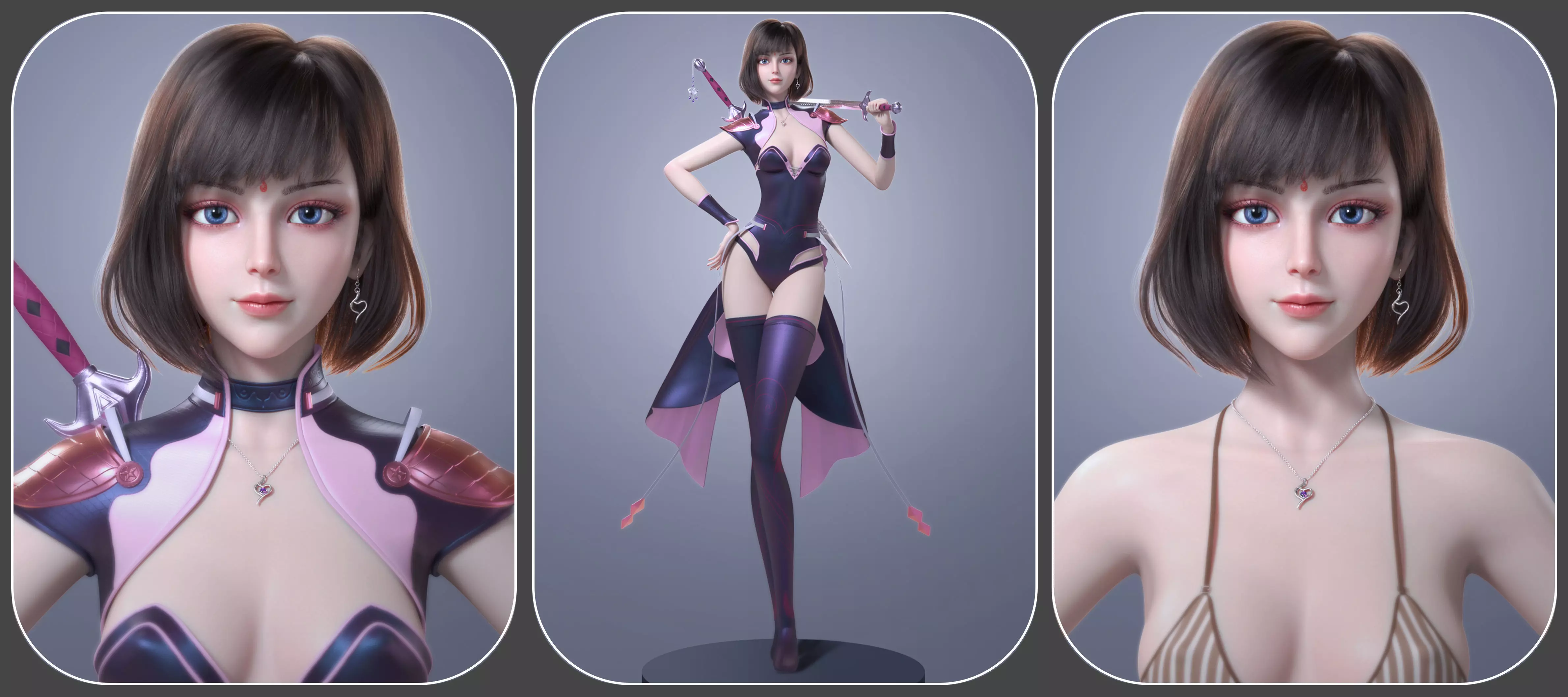 CG Woman girl warrior beauty female character Low-poly 3D model_0