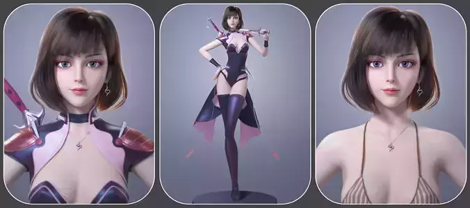 CG Woman girl warrior beauty female character Low-poly 3D model