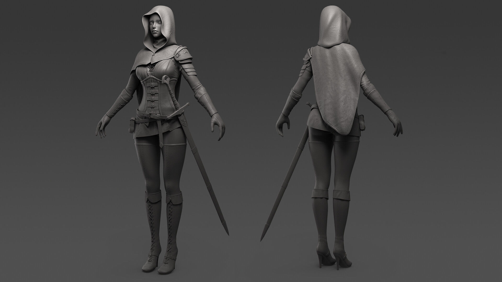 Swordsman Girl - Game Ready Low-poly 3D model_19