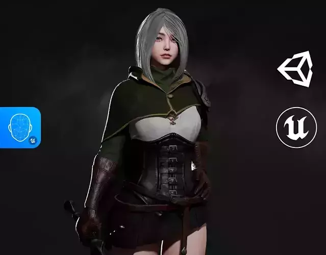 Swordsman Girl - Game Ready Low-poly 3D model