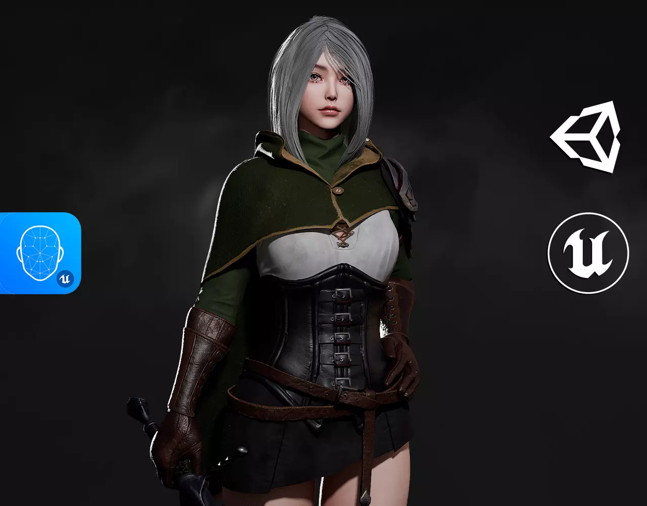 Swordsman Girl - Game Ready Low-poly 3D model_0