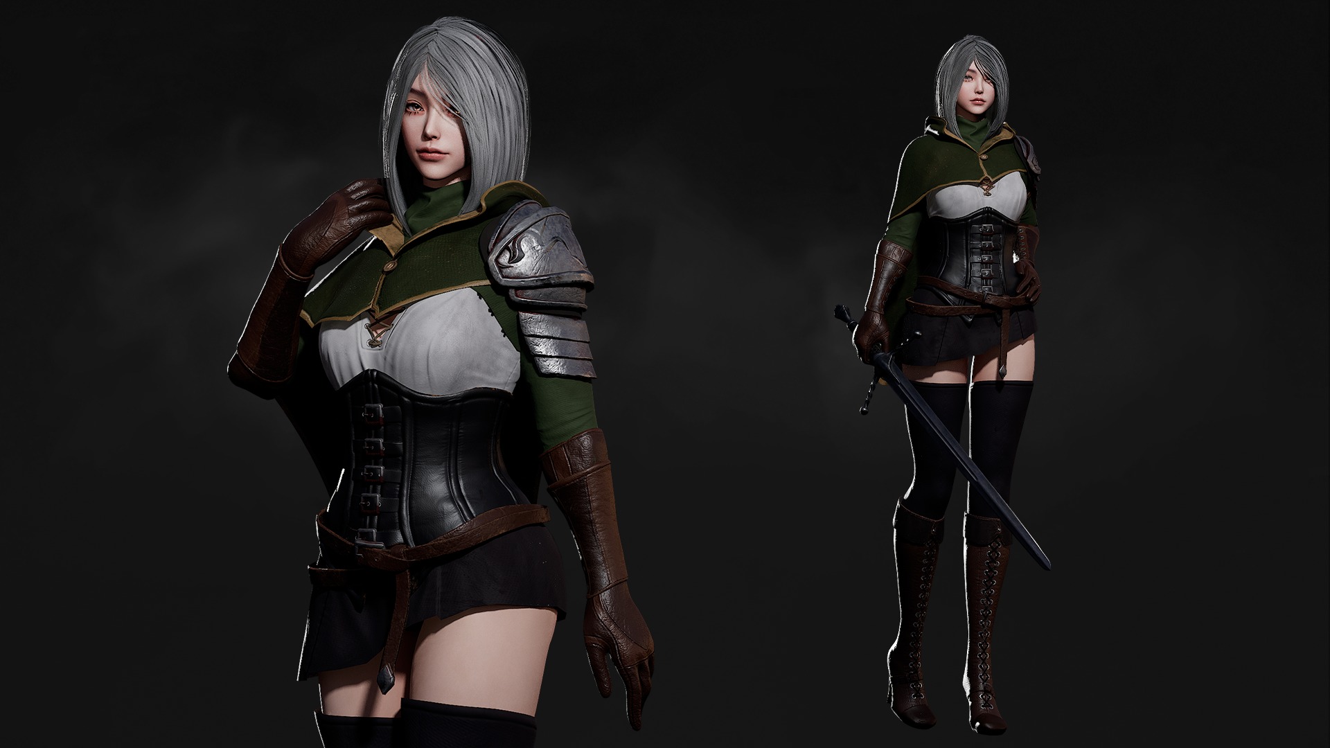 Swordsman Girl - Game Ready Low-poly 3D model_3