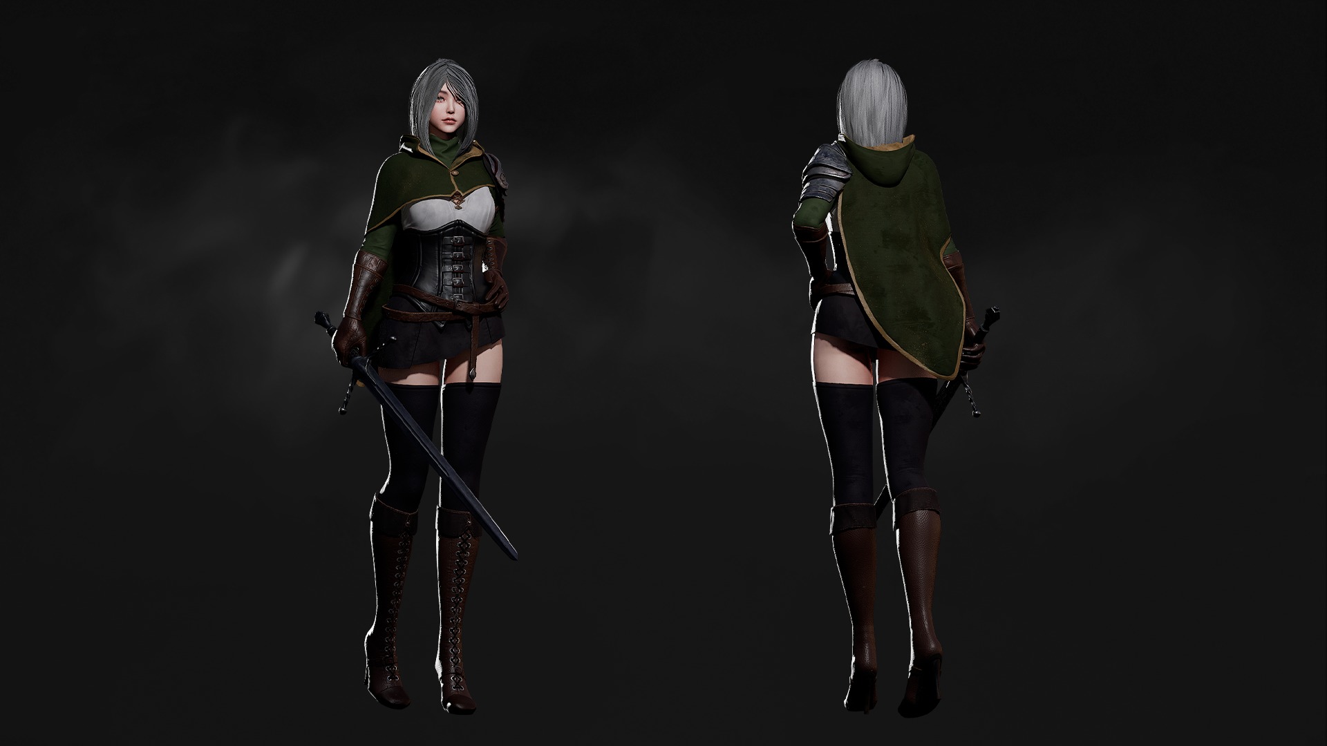 Swordsman Girl - Game Ready Low-poly 3D model_4