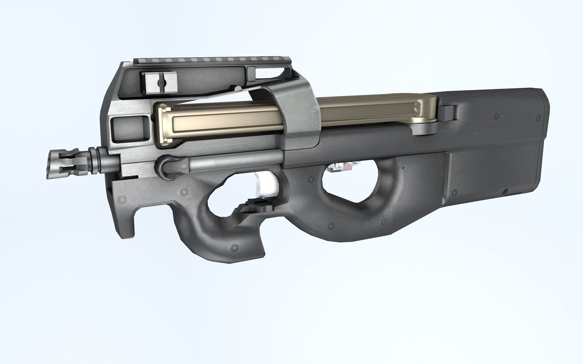 Shotgun low poly cnc machine gun parts Low-poly 3D model_9