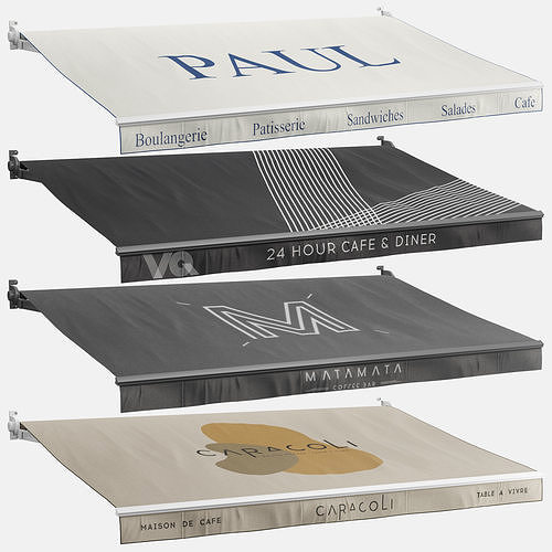Awnings set for cafe 3D model