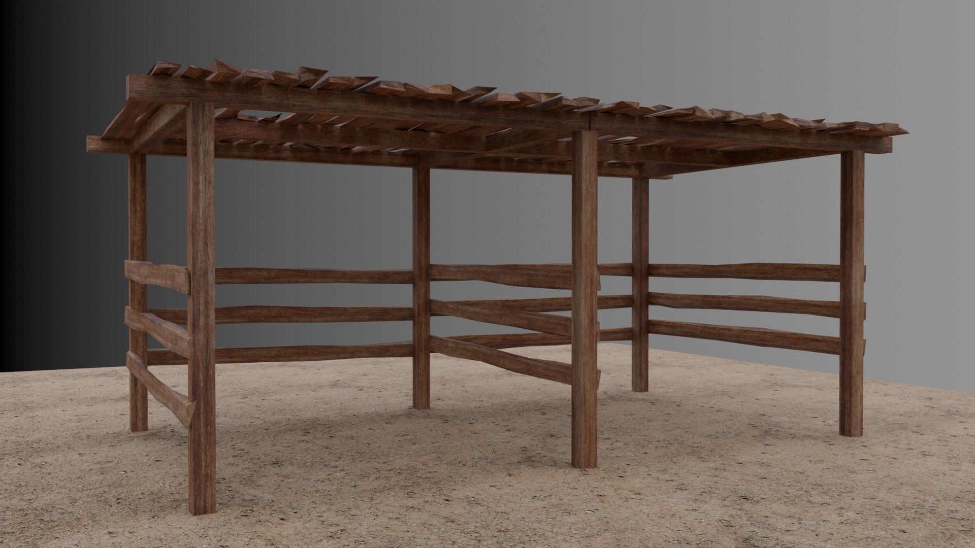 Small open Wooden shed Low-poly 3D model_2