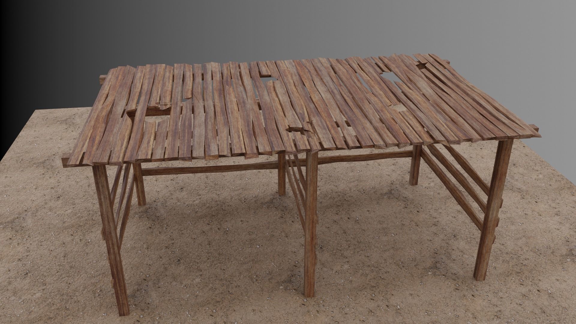 Small open Wooden shed Low-poly 3D model_3