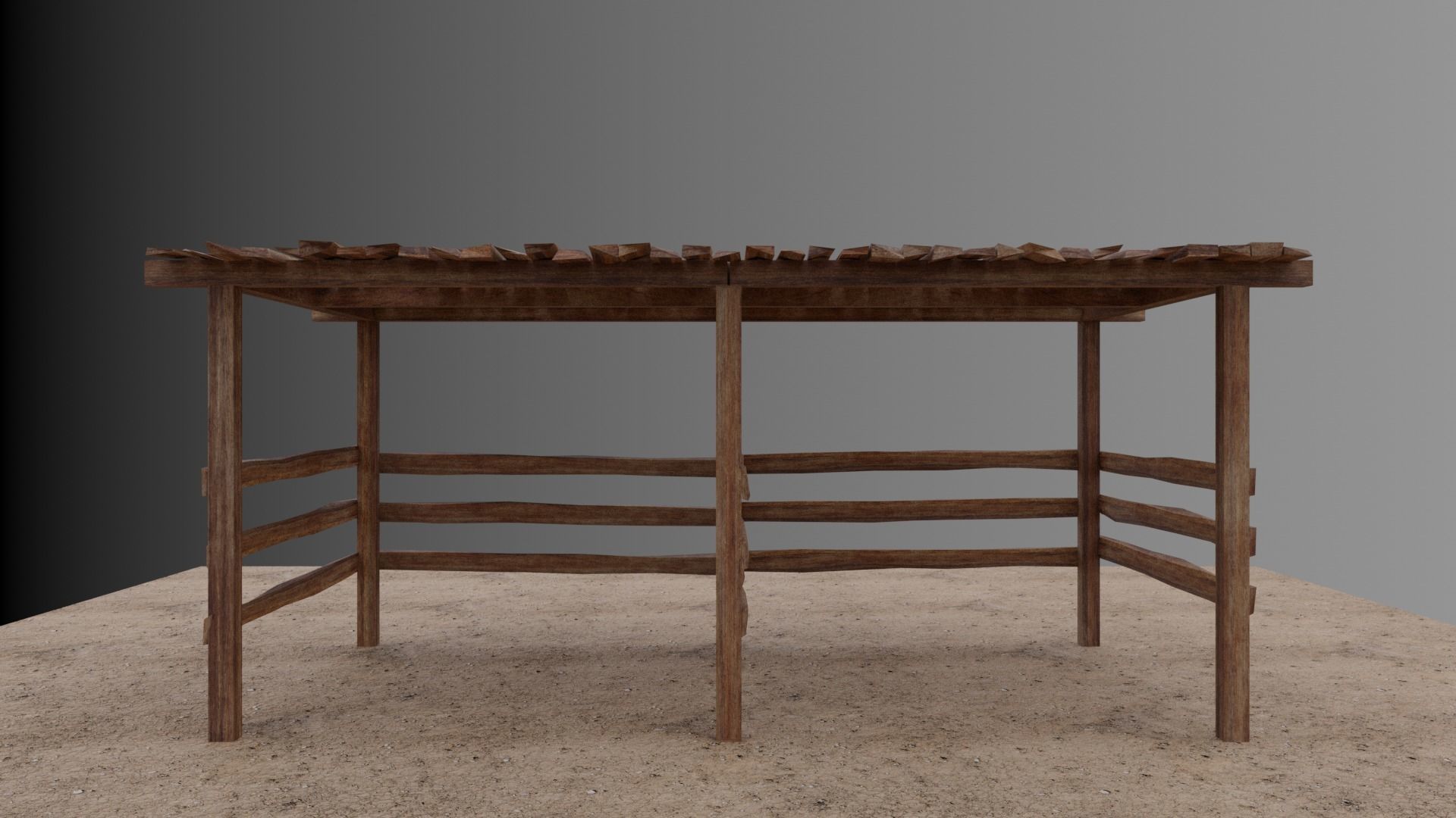 Small open Wooden shed Low-poly 3D model_1