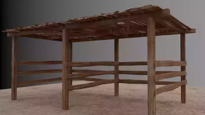 Small open Wooden shed Low-poly 3D model