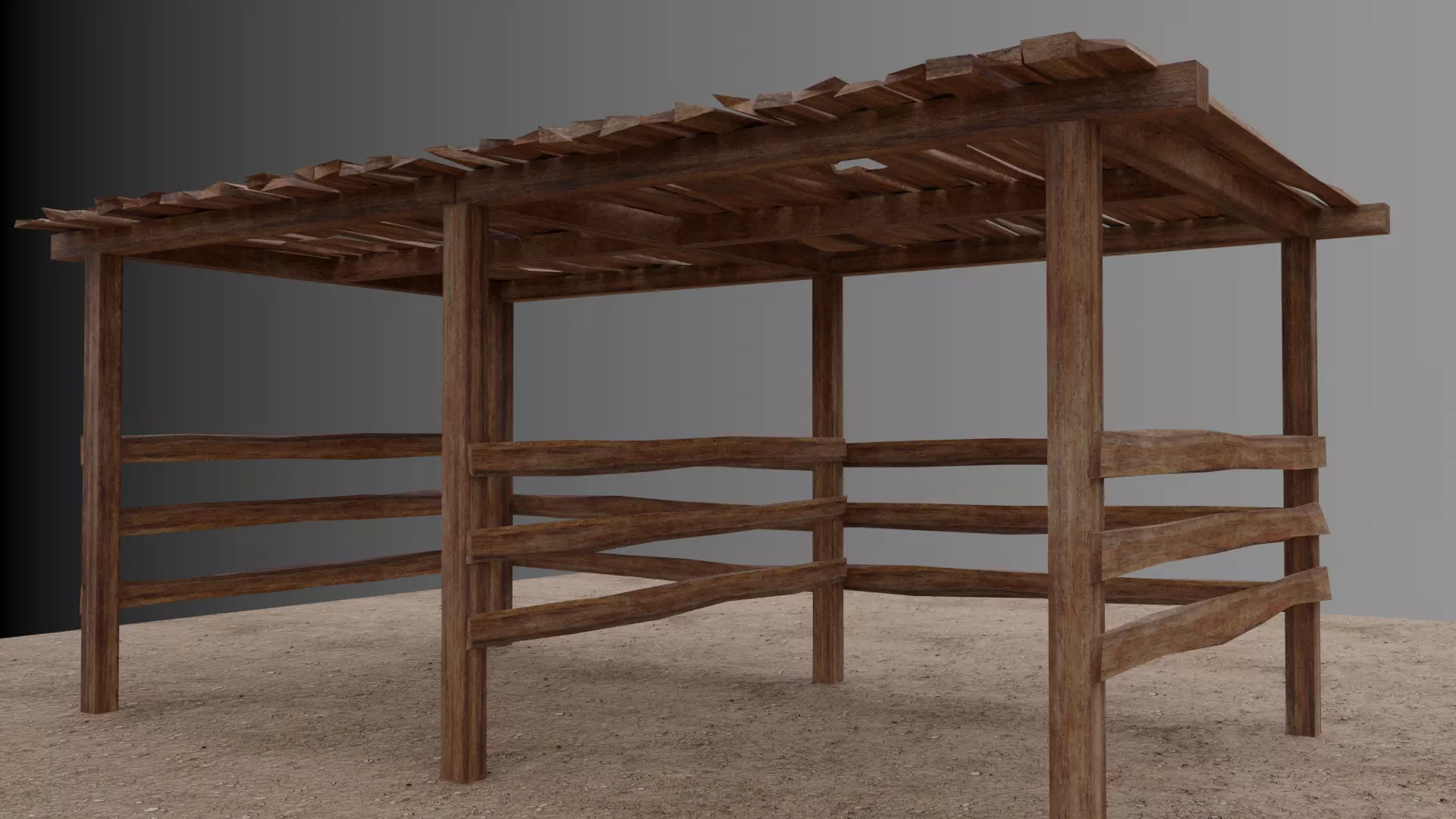 Small open Wooden shed Low-poly 3D model_0