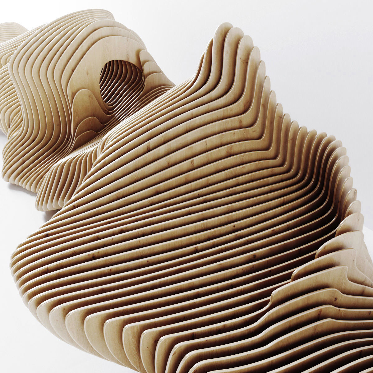 Parametric long  bench n1 3D model_2