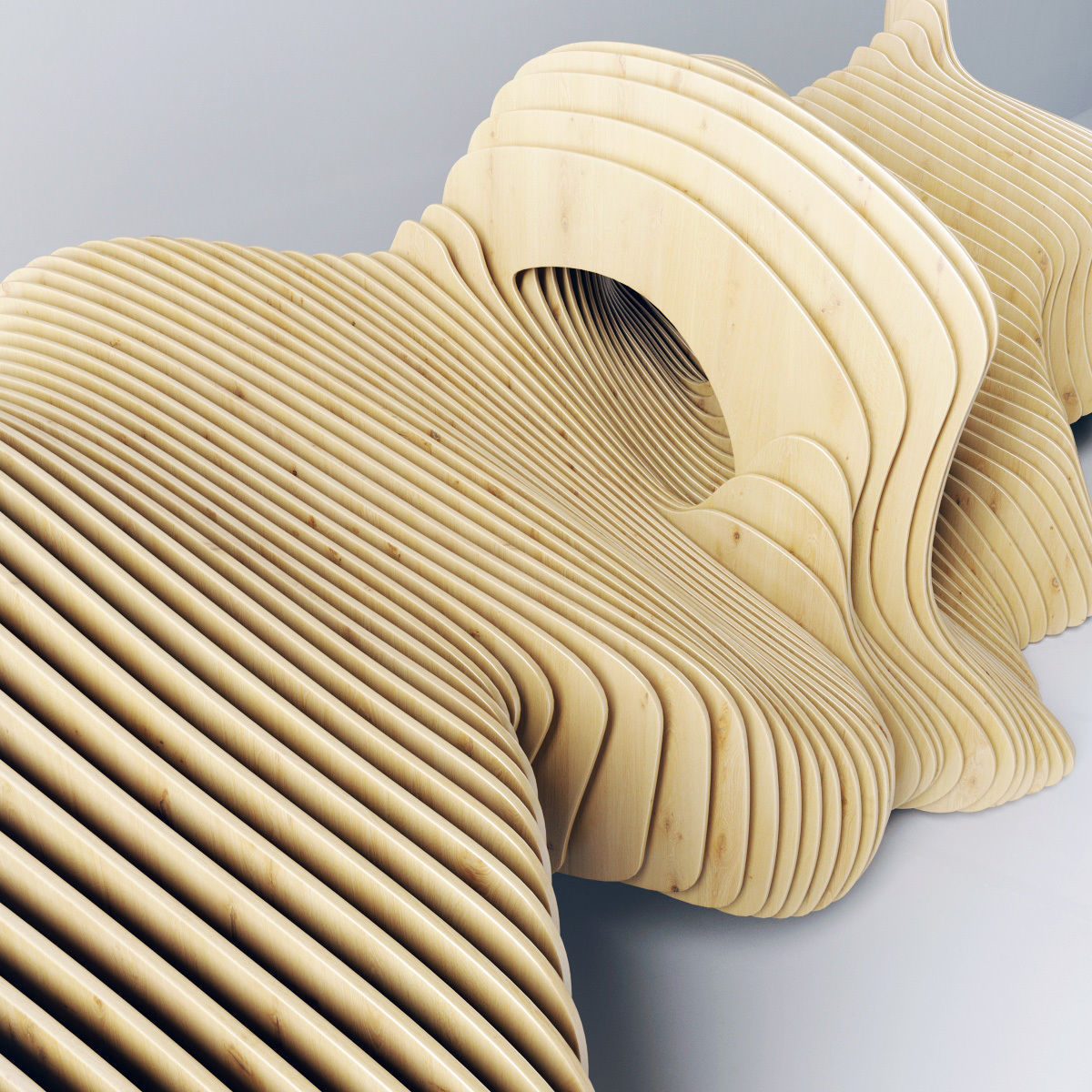 Parametric long  bench n1 3D model_5