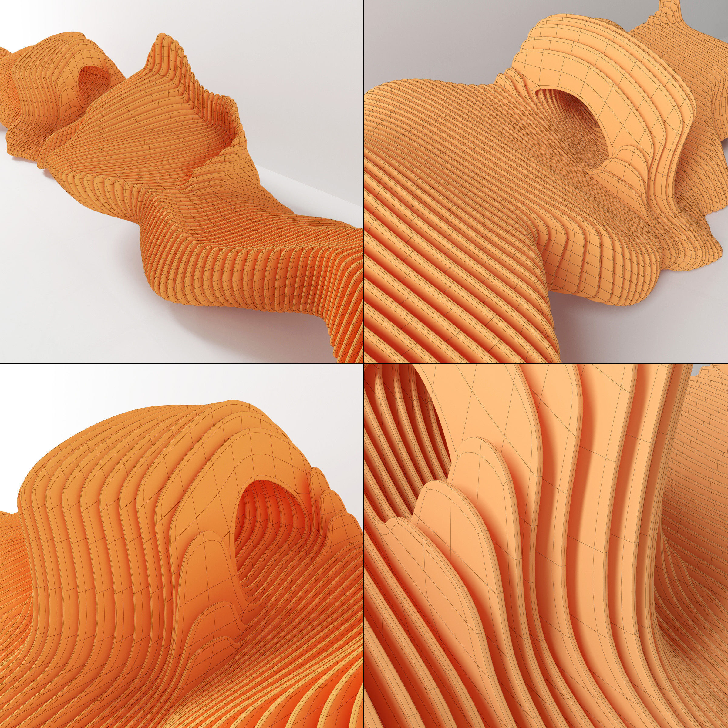 Parametric long  bench n1 3D model_8