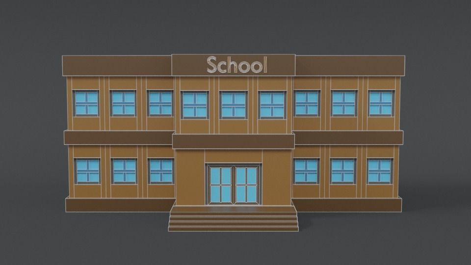 Low Poly Cartoon School Low-poly 3D model_10