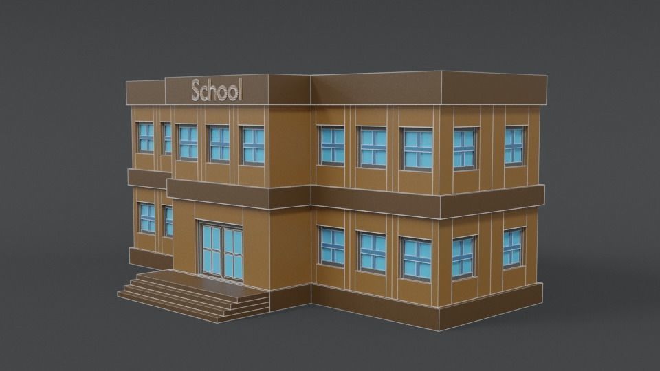 Low Poly Cartoon School Low-poly 3D model_11