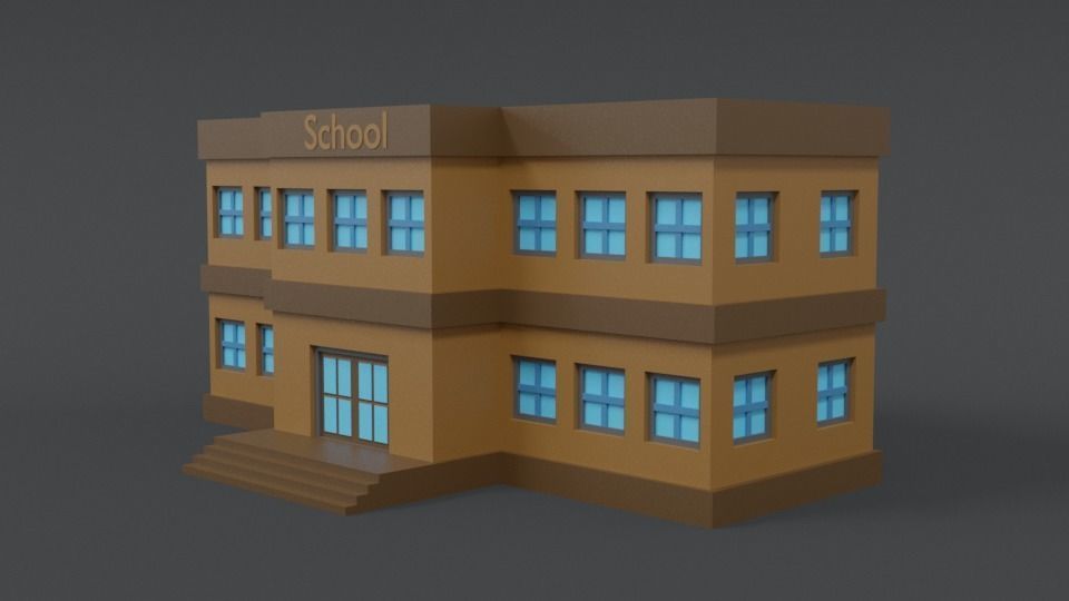 Low Poly Cartoon School Low-poly 3D model_2