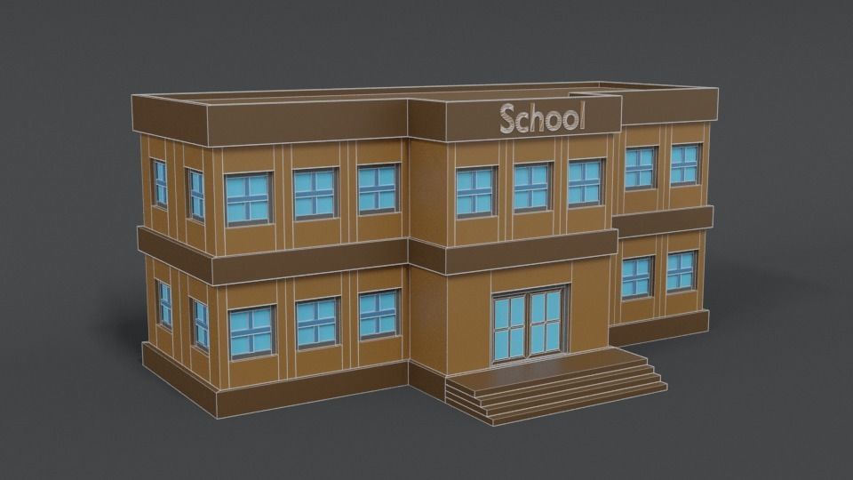 Low Poly Cartoon School Low-poly 3D model_9