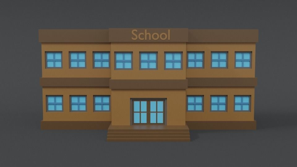 Low Poly Cartoon School Low-poly 3D model_1