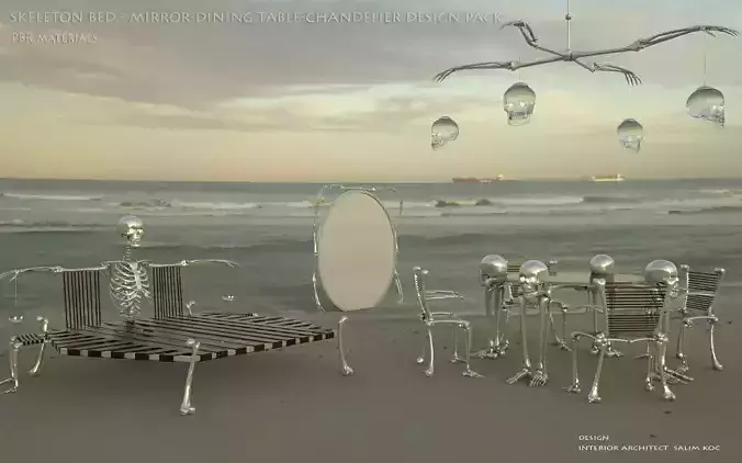 Table and  Chairs  Lamp  bad  miror pack  3D model