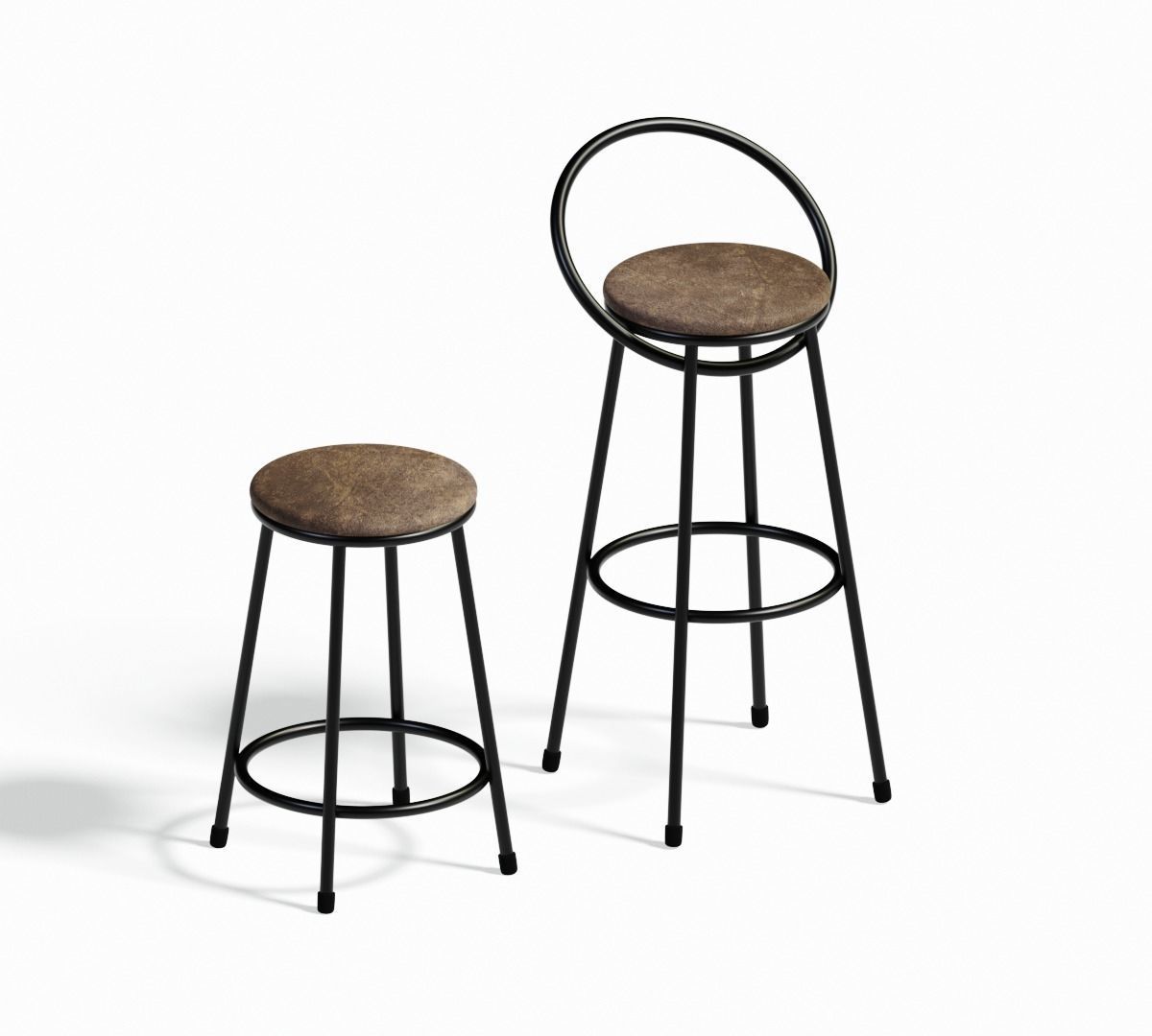 A pair of bar chairs black and brown 3D model_2