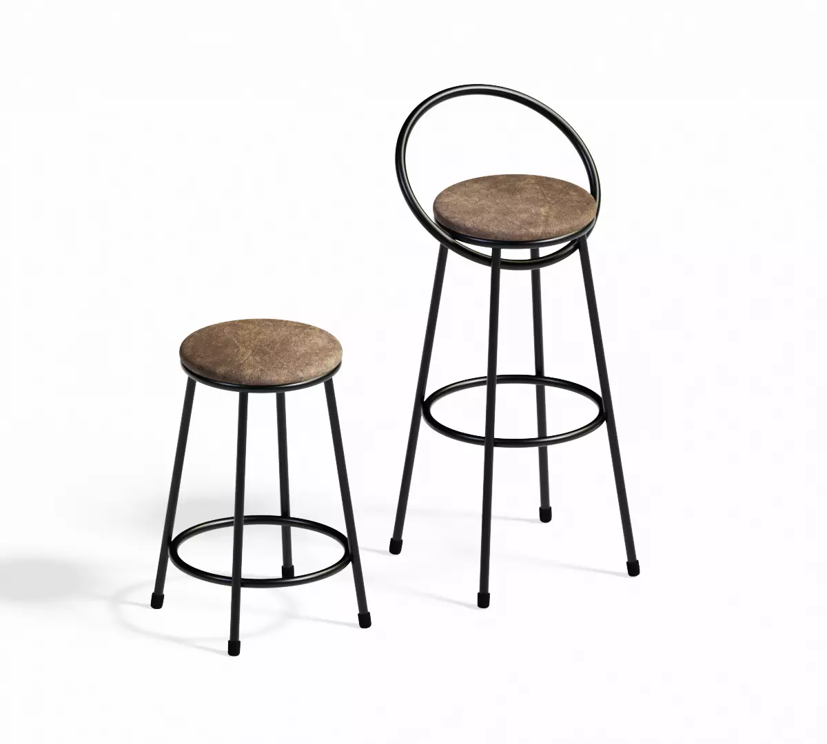 A pair of bar chairs black and brown 3D model_0