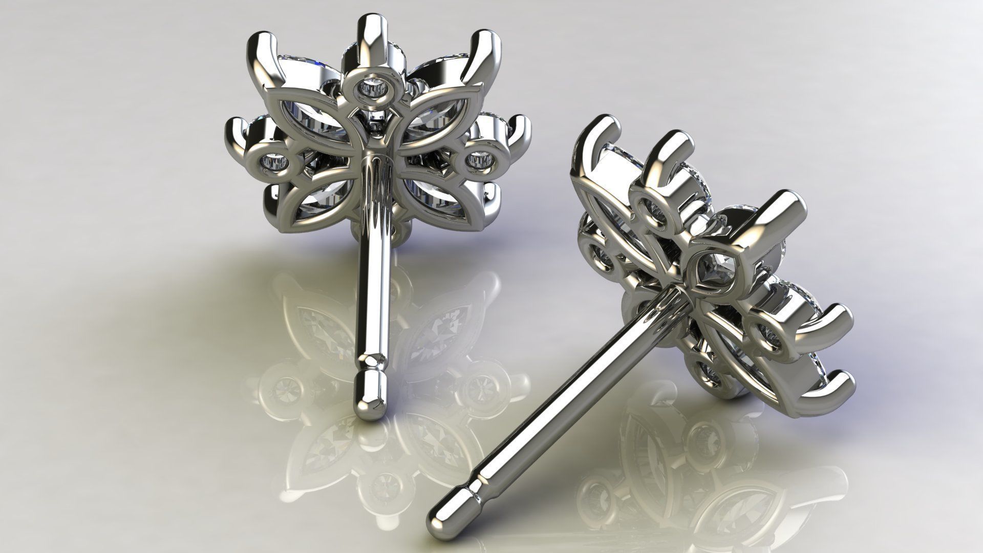 Diamond Cluster Earring 3D print model_4