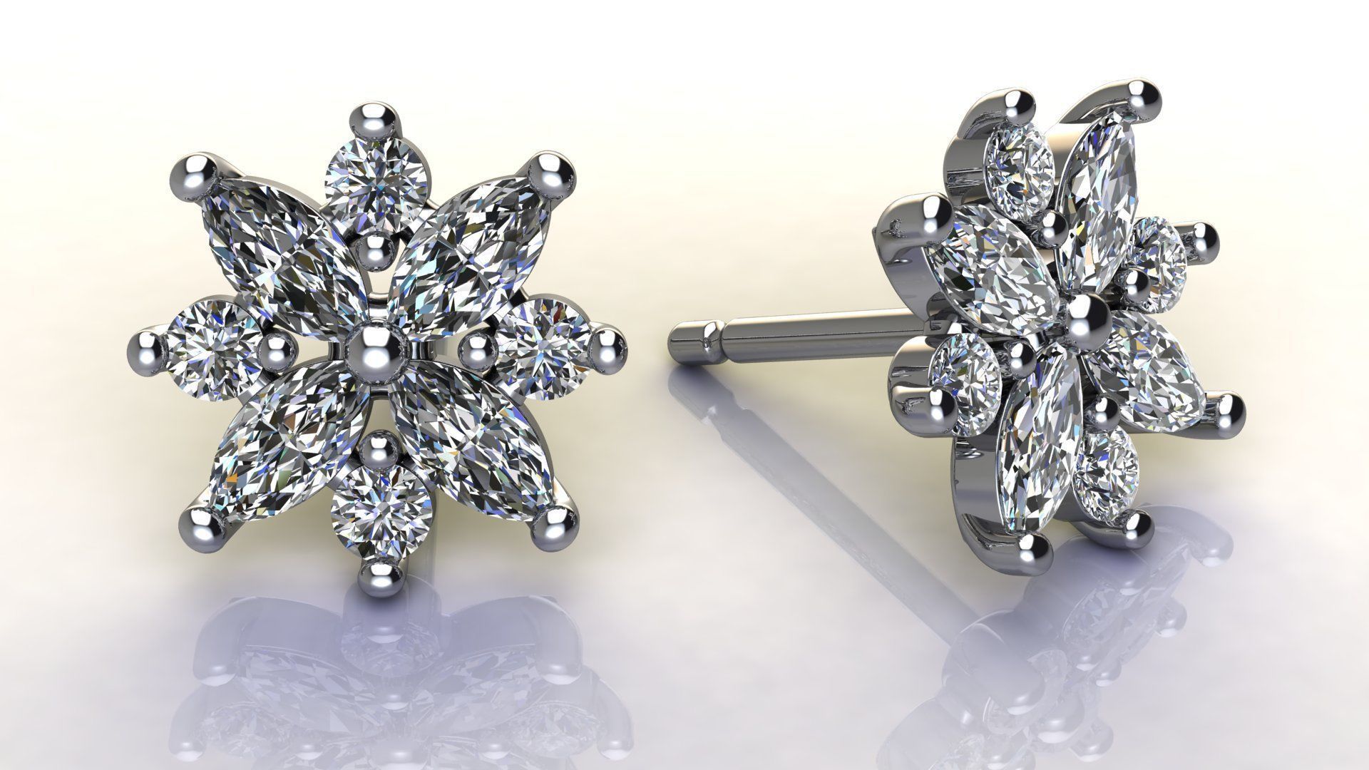 Diamond Cluster Earring 3D print model_7