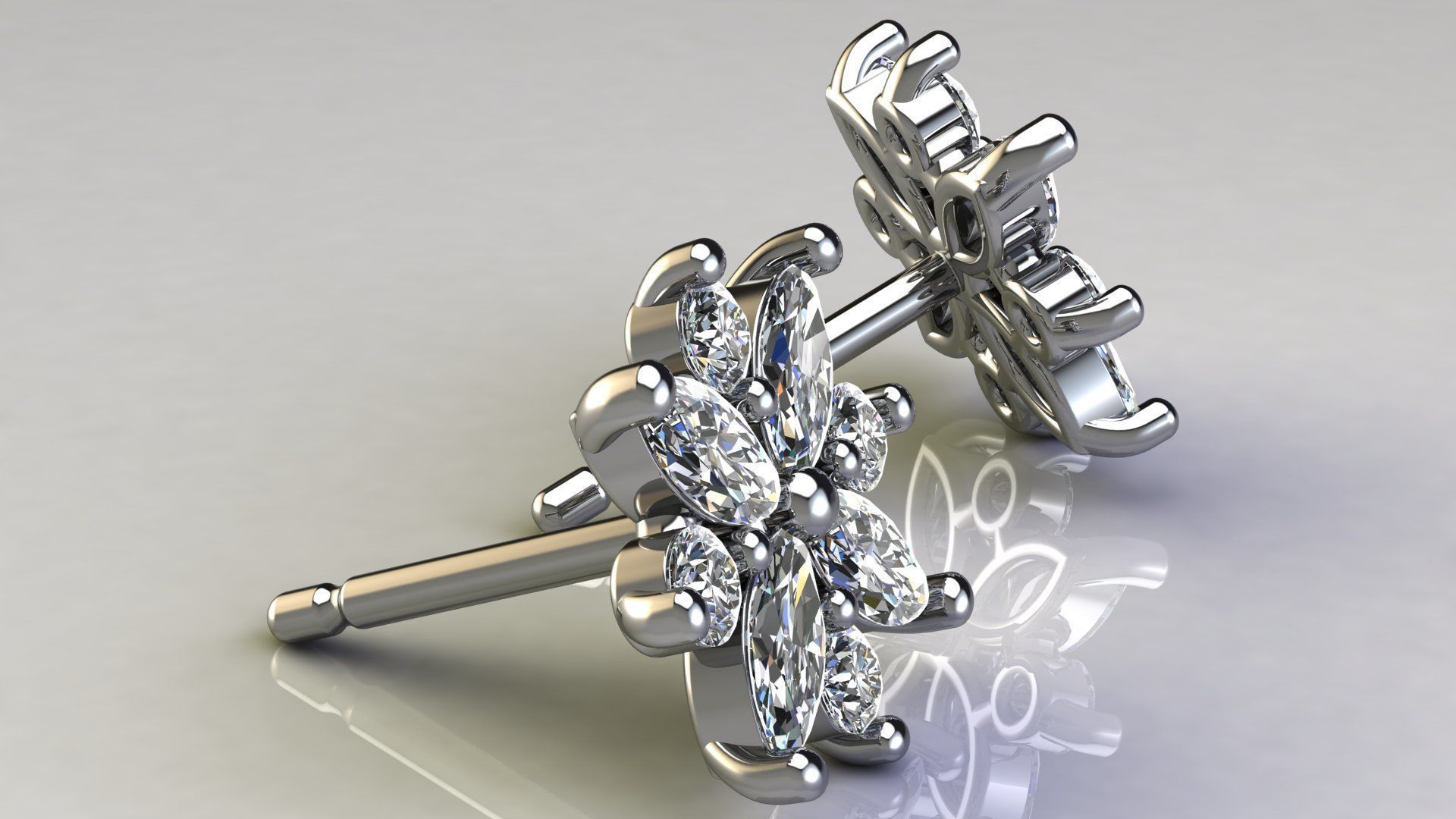 Diamond Cluster Earring 3D print model_3