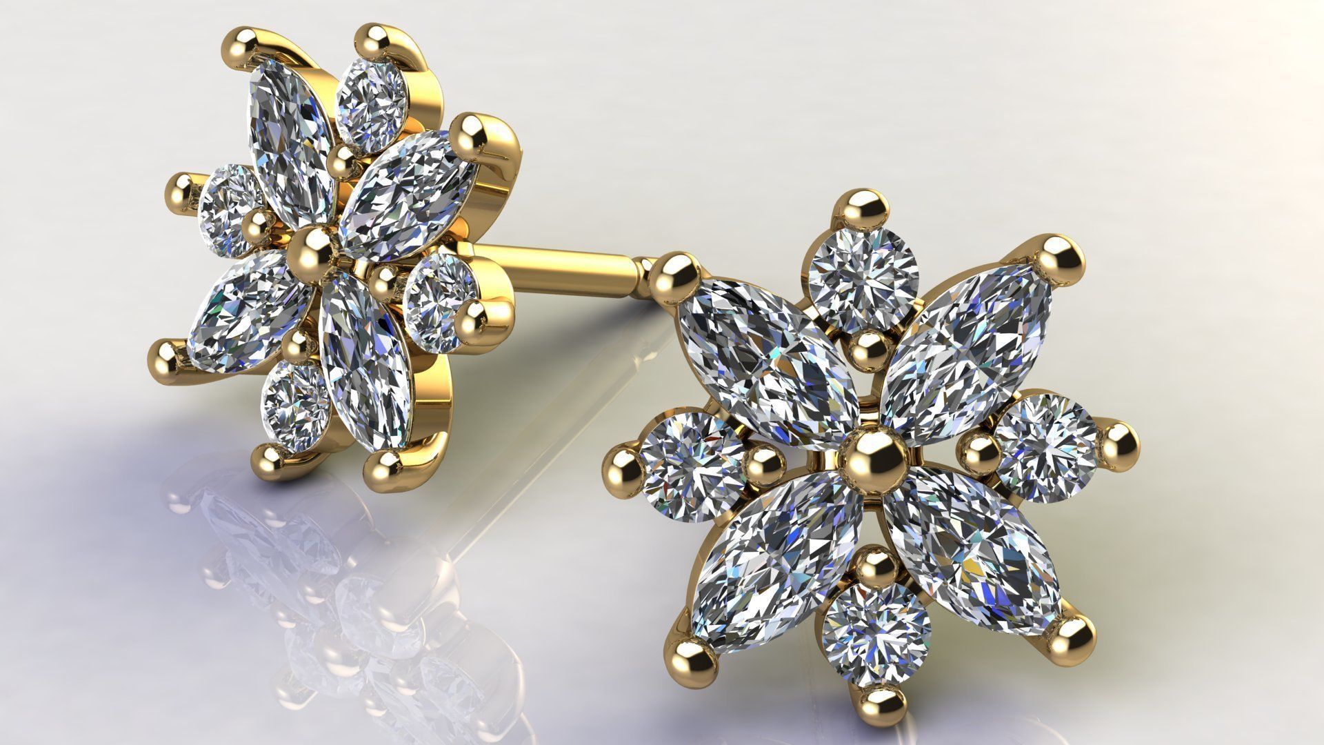 Diamond Cluster Earring 3D print model_9
