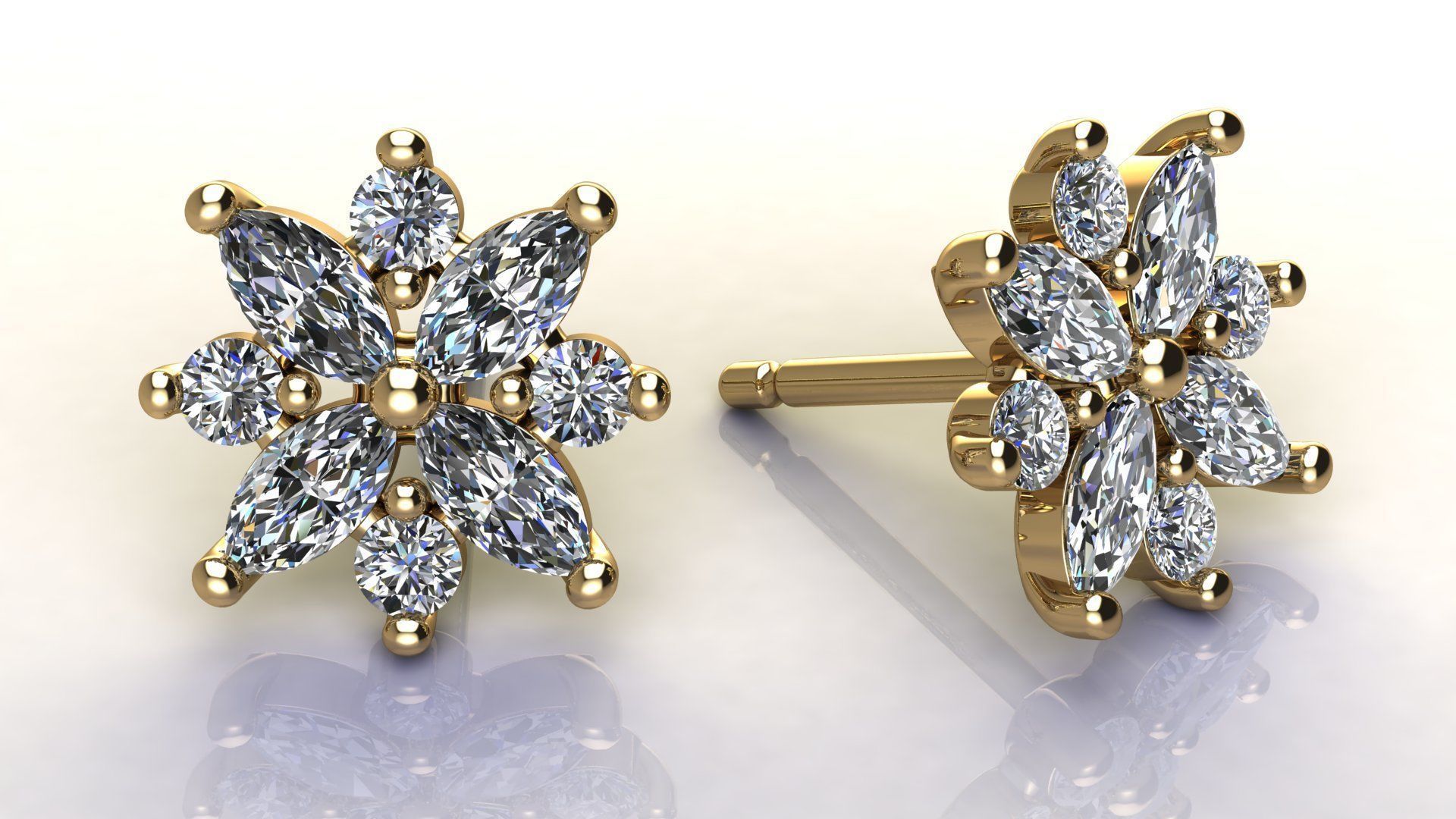Diamond Cluster Earring 3D print model_8