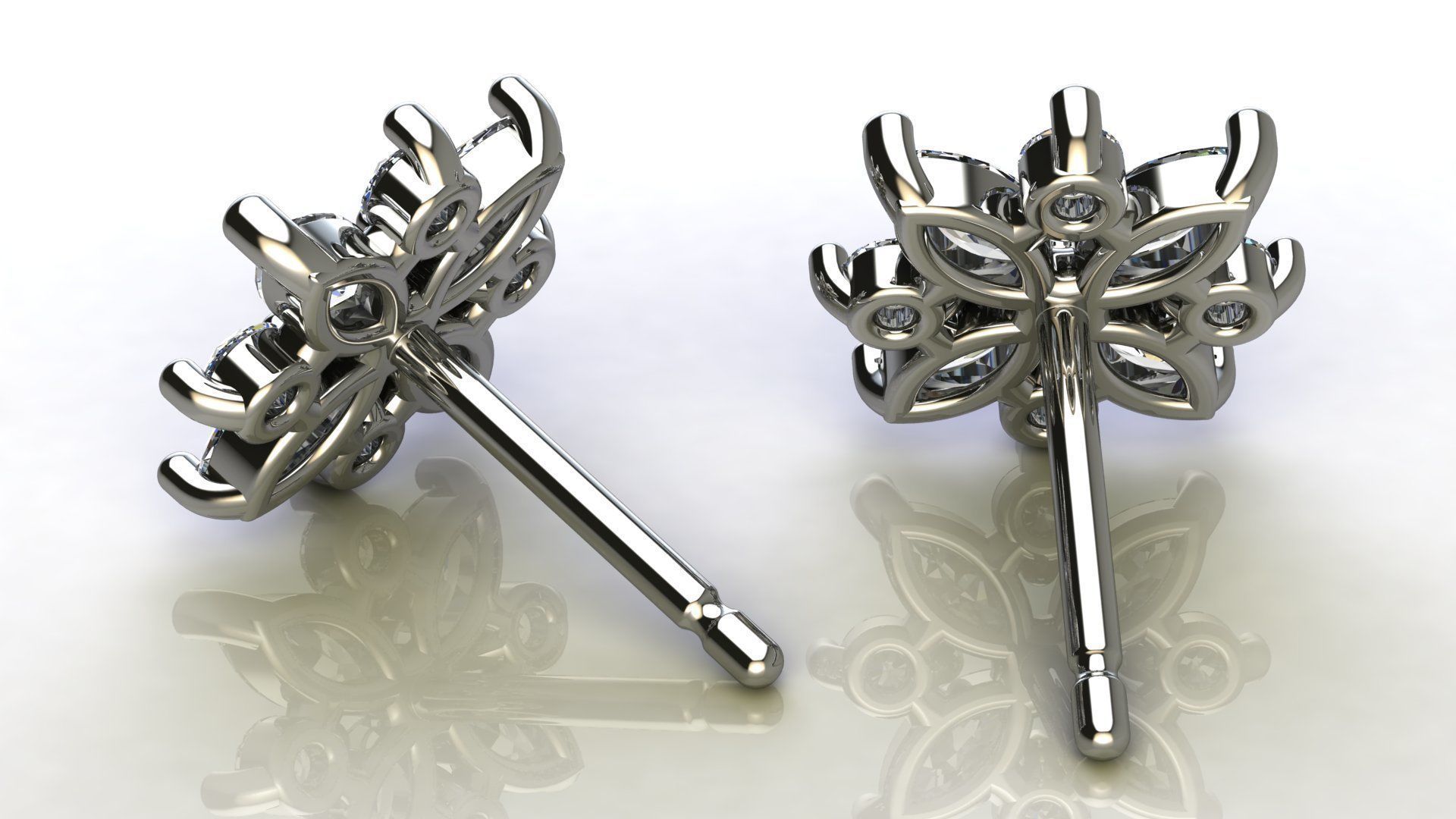 Diamond Cluster Earring 3D print model_5