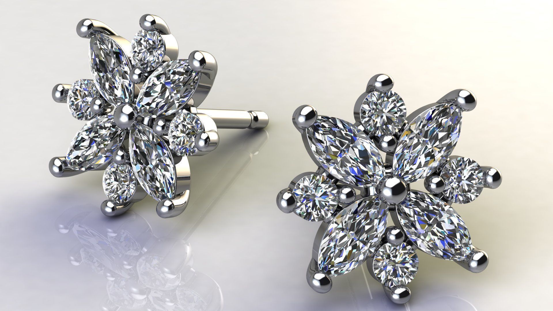 Diamond Cluster Earring 3D print model_2